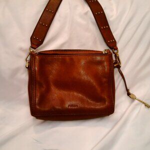 Small Fossil 3 Compartment Crossbody bag with a Studded Strap